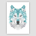 Geometric Poly Aqua Blue and Grey Wolf Head Poster