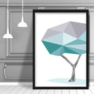 Geometric Poly Aqua Blue and Grey Tree Poster