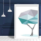 Geometric Poly Aqua Blue and Grey Tree Poster