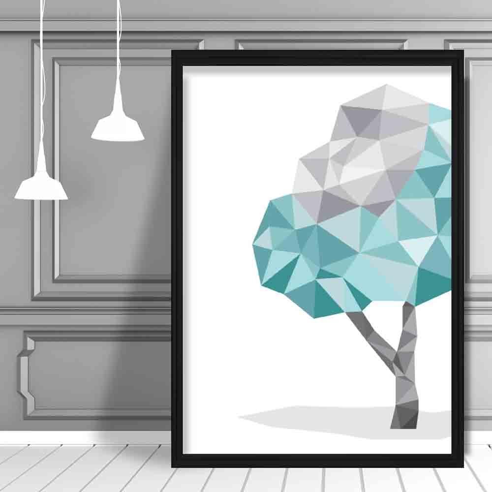 Geometric Poly Aqua Blue and Grey Tree 2 Poster