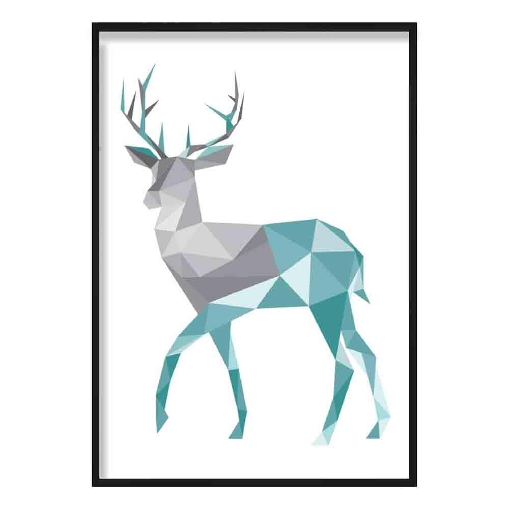 Geometric Poly Aqua Blue and Grey Stag Poster