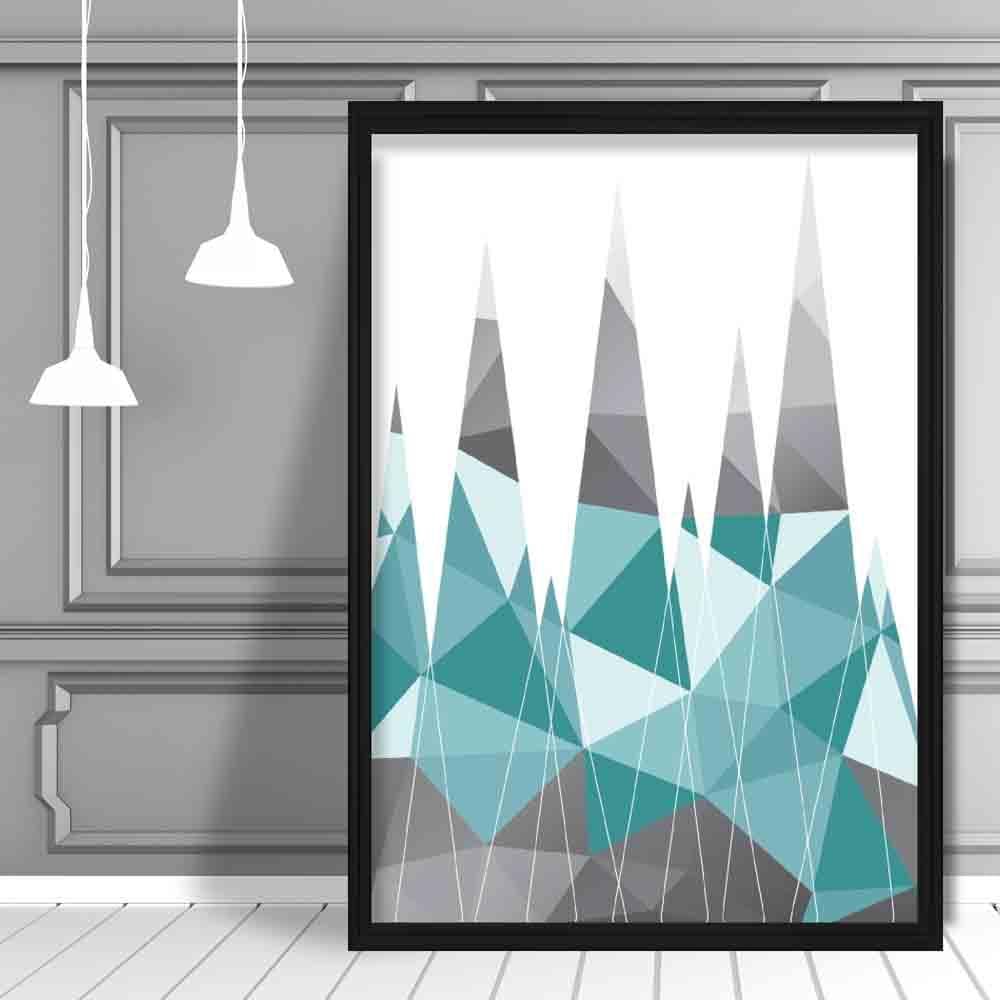 Geometric Poly Aqua Blue and Grey Mountains Poster