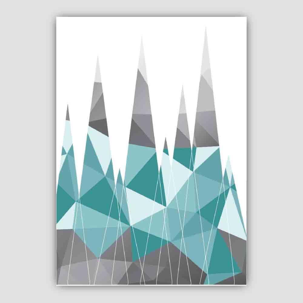 Geometric Poly Aqua Blue and Grey Mountains Poster