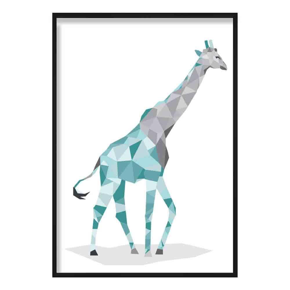 Geometric Poly Aqua Blue and Grey Giraffe Poster