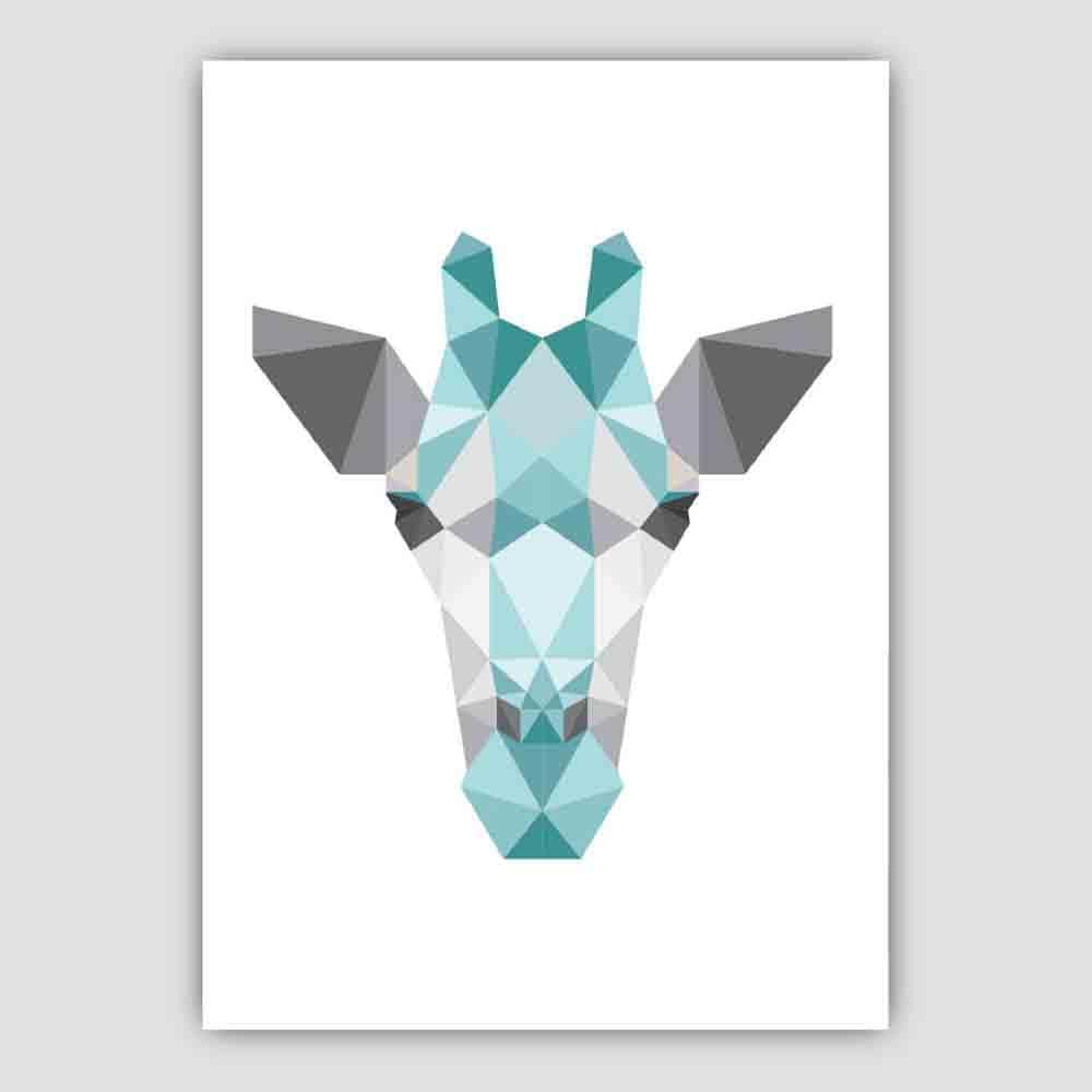 Geometric Poly Aqua Blue and Grey Giraffe Head Poster