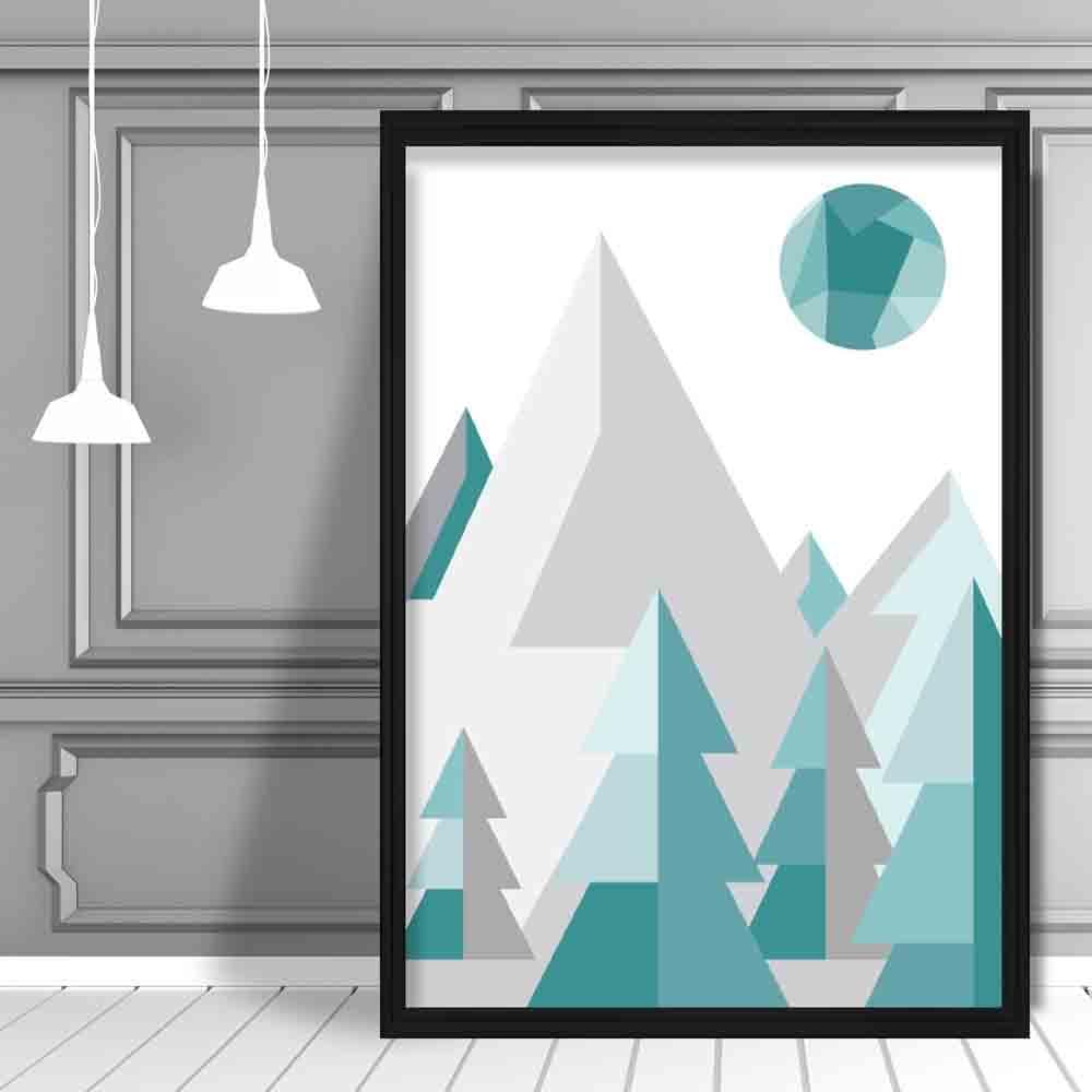Geometric Poly Aqua Blue and Grey Forest Poster
