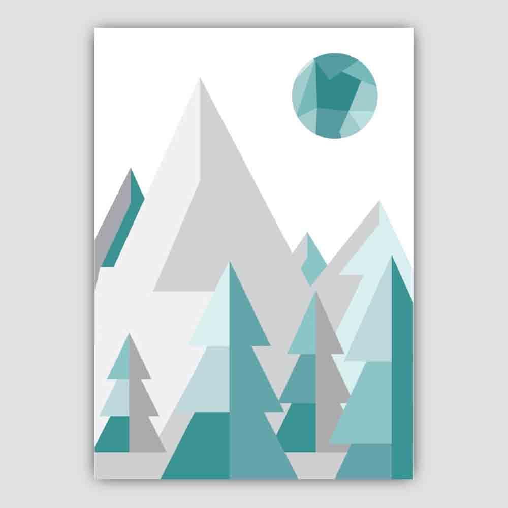 Geometric Poly Aqua Blue and Grey Forest Poster