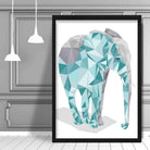 Geometric Poly Aqua Blue and Grey Elephant Poster