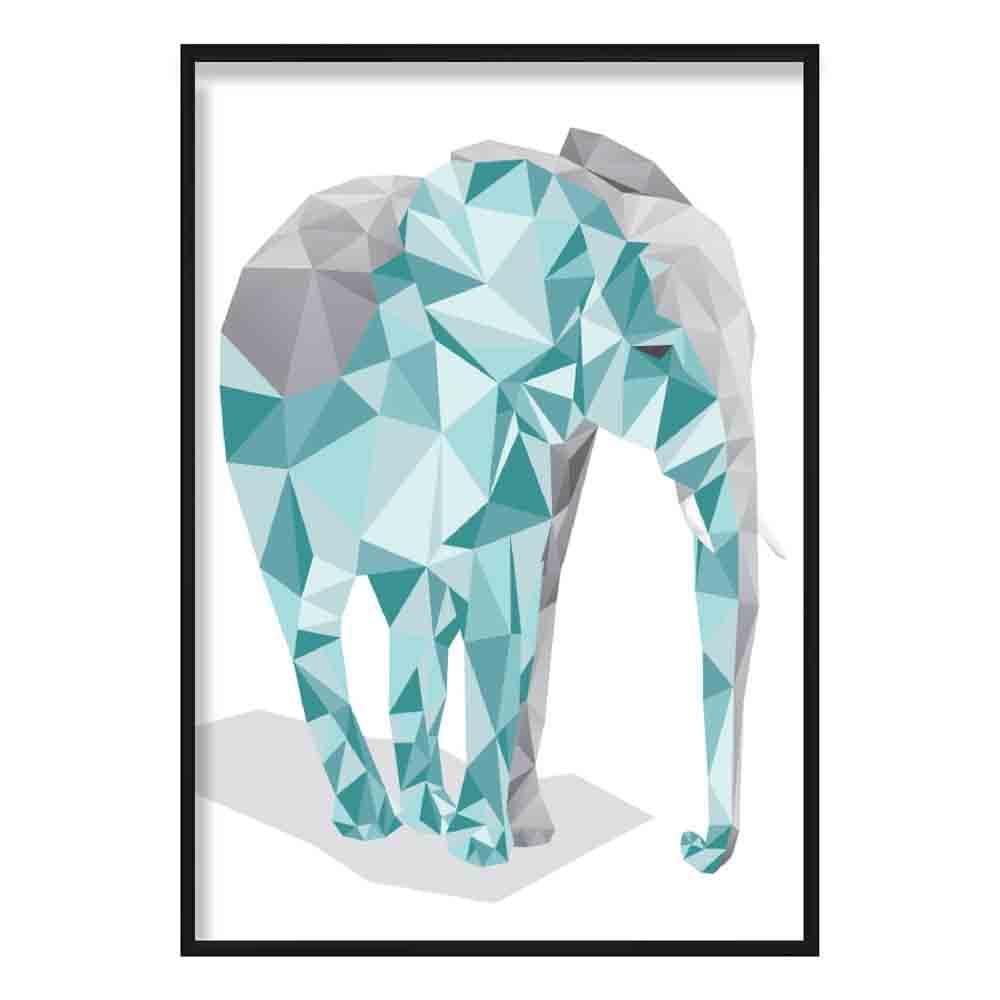 Geometric Poly Aqua Blue and Grey Elephant Poster