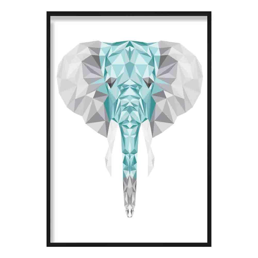 Geometric Poly Aqua Blue and Grey Elephant Head Poster