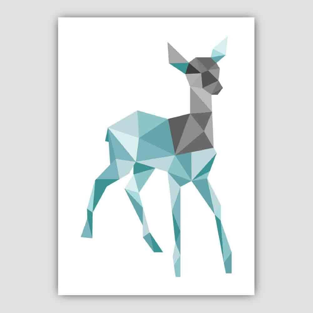 Geometric Poly Aqua Blue and Grey Young Stag Poster