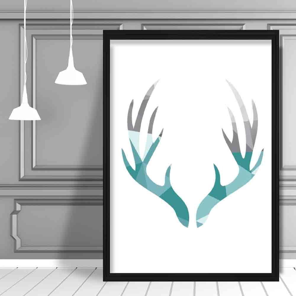 Geometric Poly Aqua Blue and Grey Stag Antlers Poster