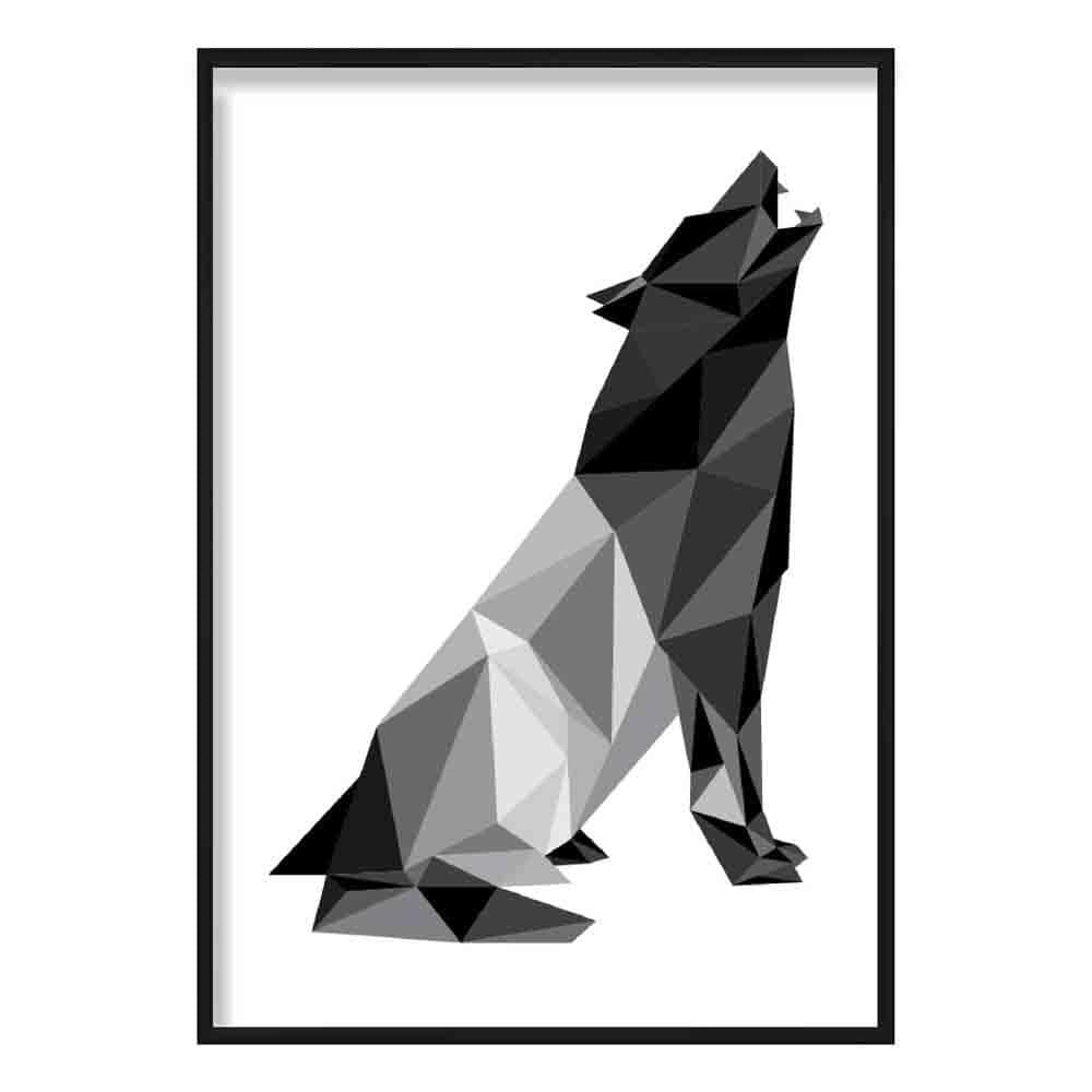 Geometric Poly Black and Grey Howling Wolf Poster