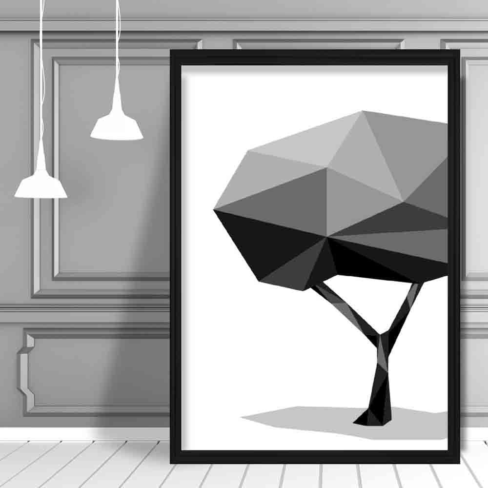 Geometric Poly Black and Grey Tree Poster