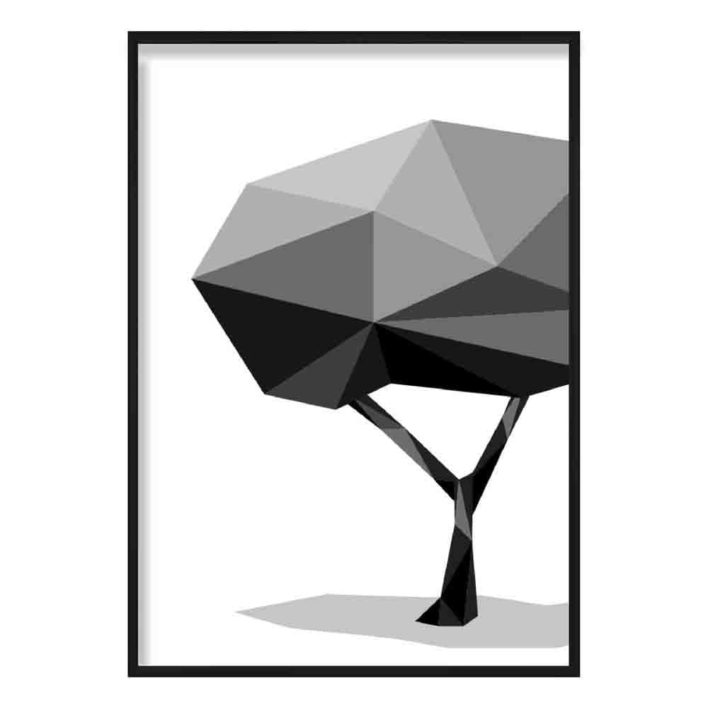 Geometric Poly Black and Grey Tree Poster