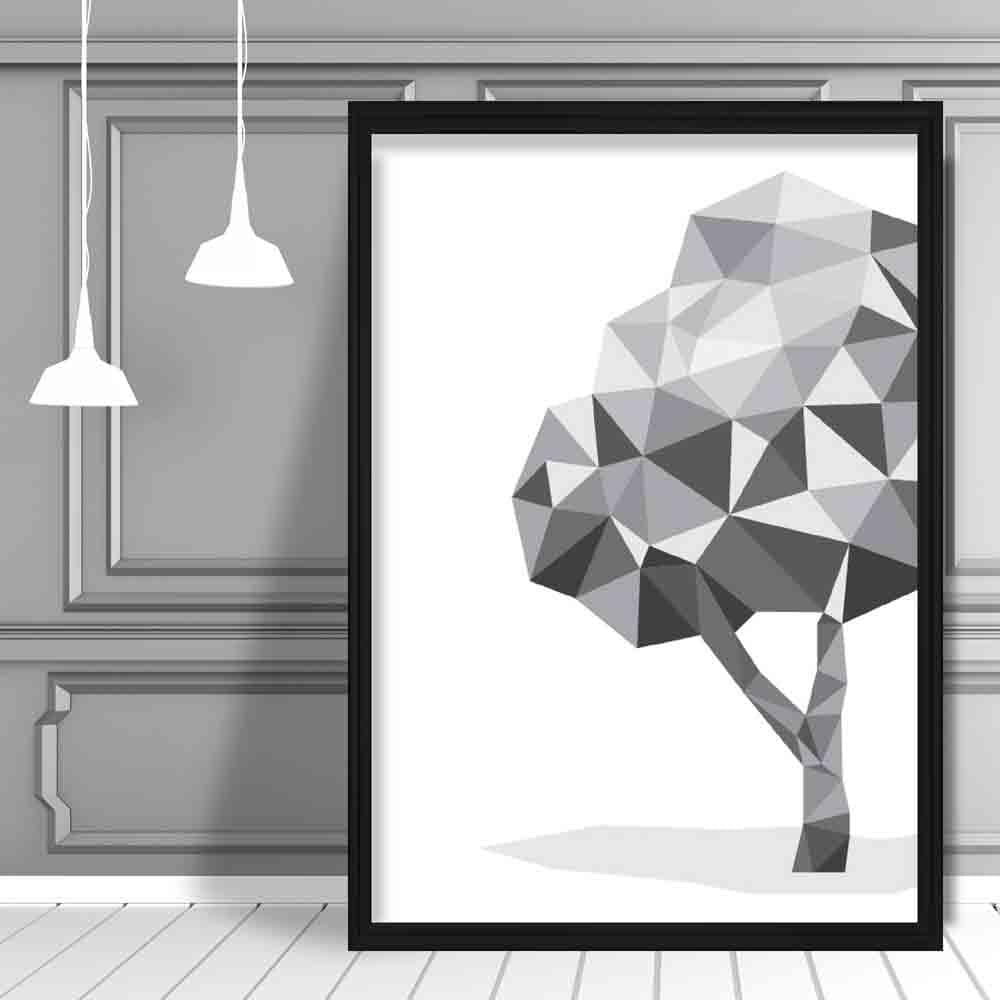 Geometric Poly Black and Grey Tree 2 Poster