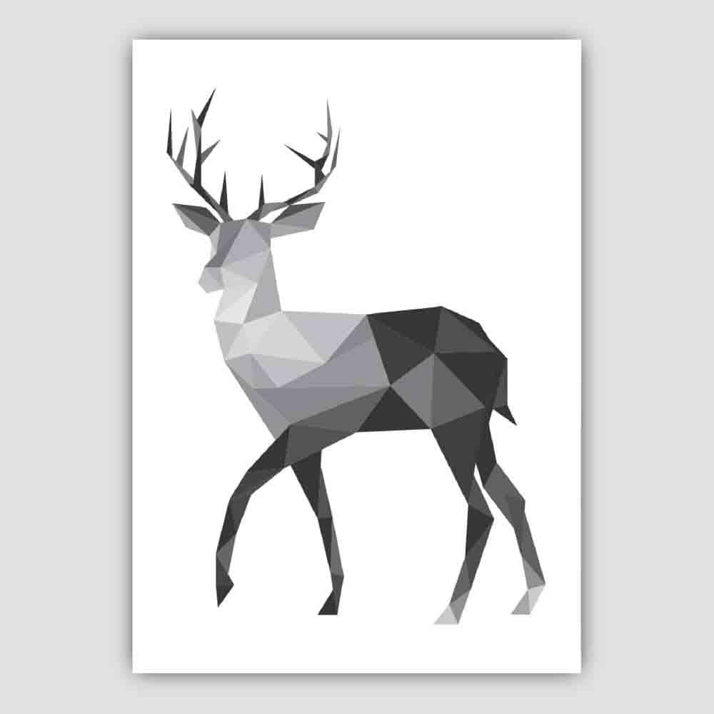 Geometric Poly Black and Grey Stag Poster