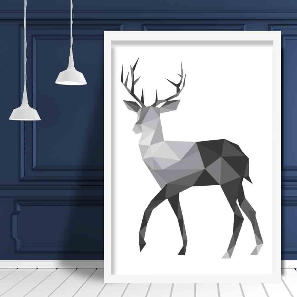 Geometric Poly Black and Grey Stag Poster