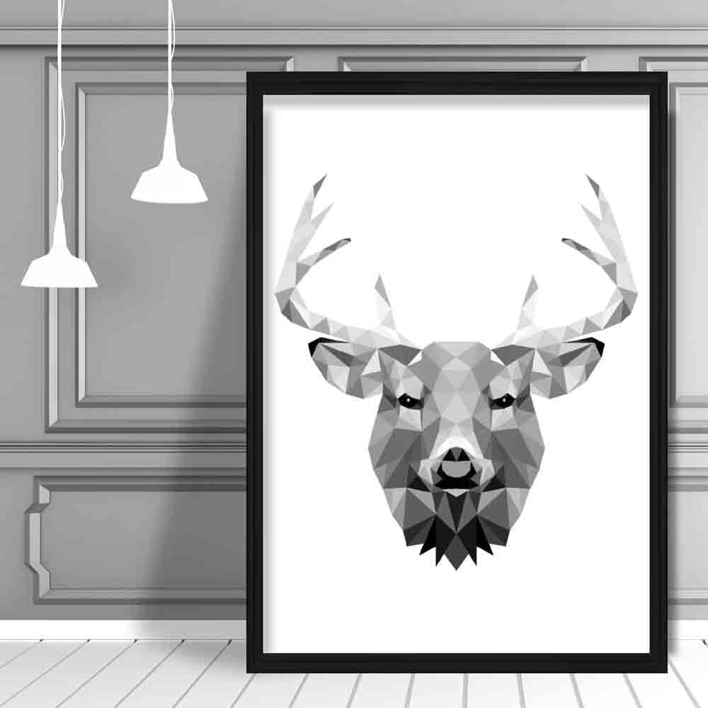 Geometric Poly Black and Grey Stag Head Poster