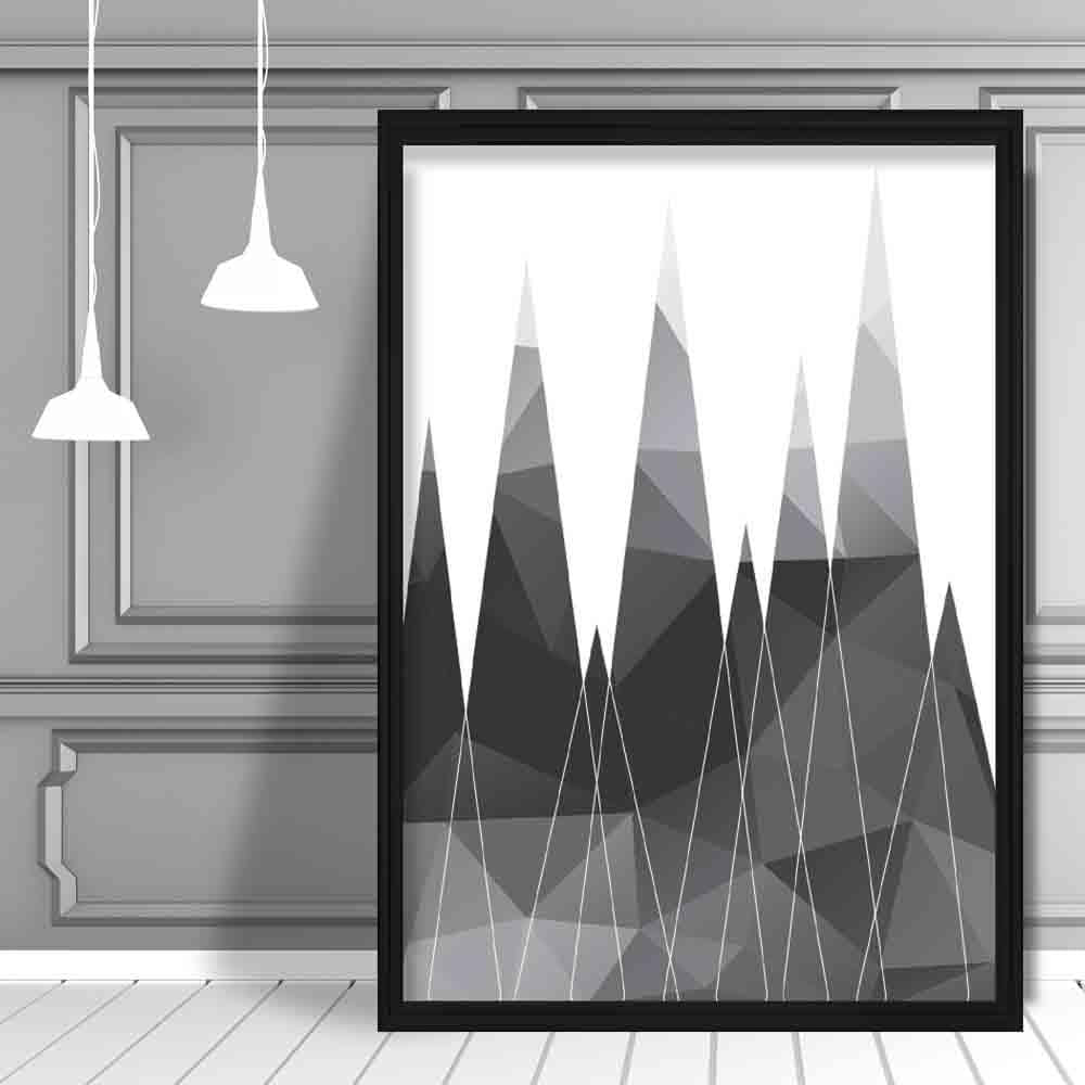 Geometric Poly Black and Grey Mountains Poster