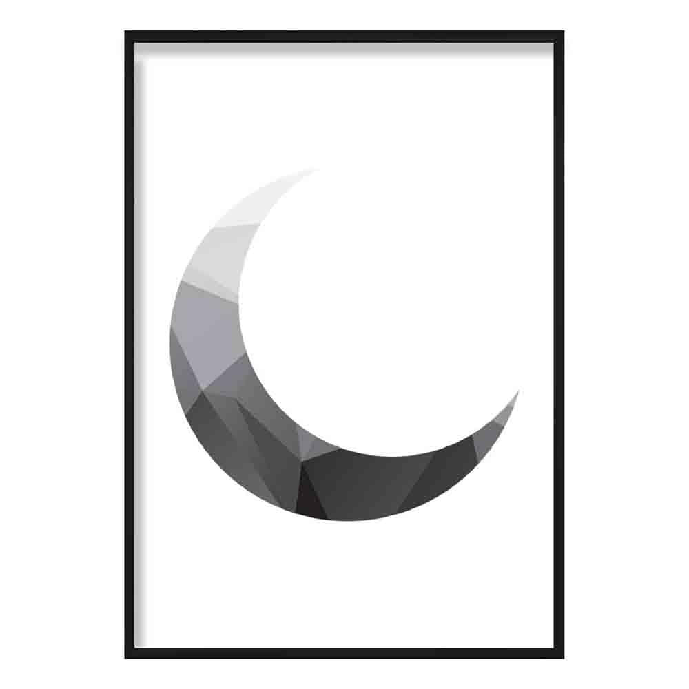Geometric Poly Black and Grey Crescent Moon Poster