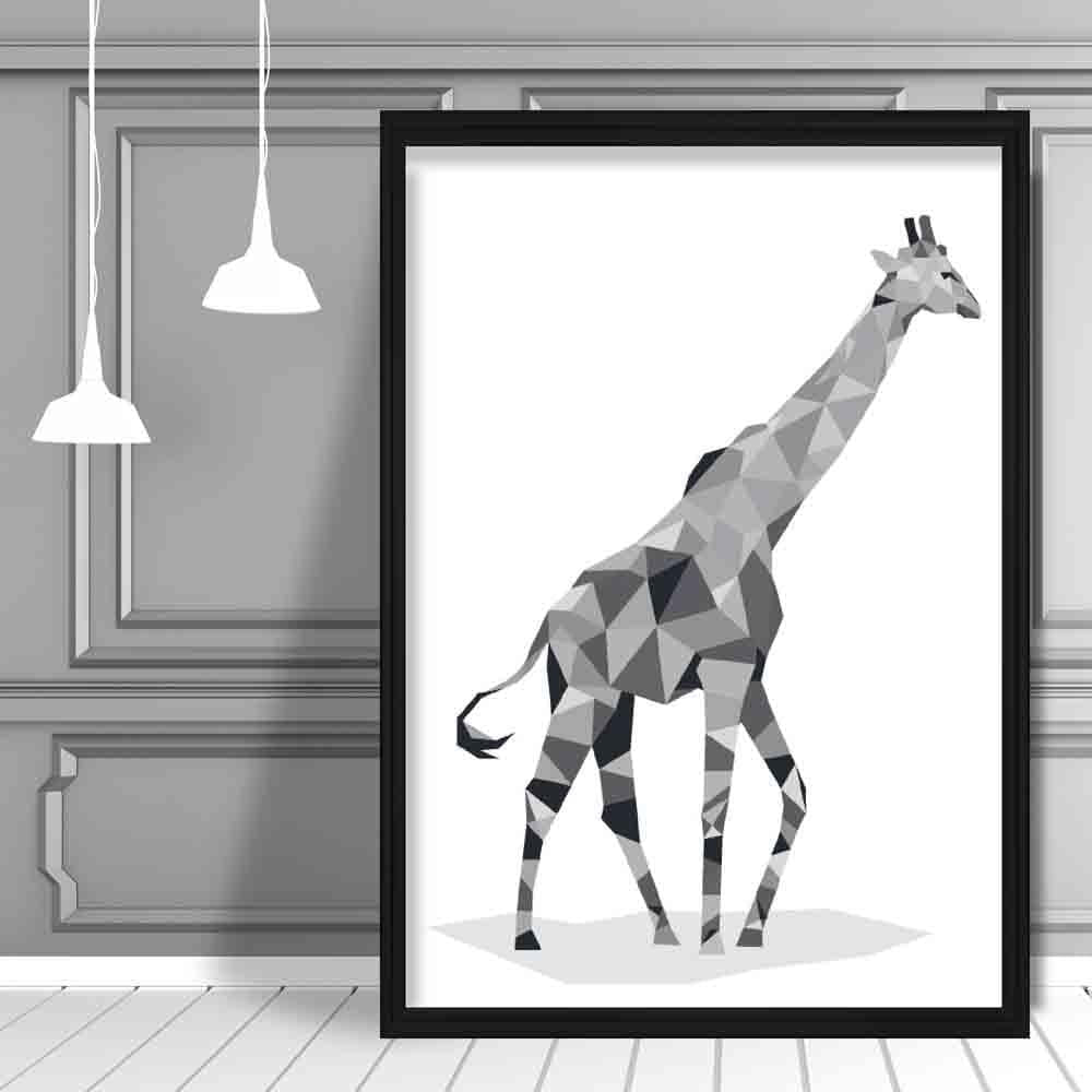 Geometric Poly Black and Grey Giraffe Poster