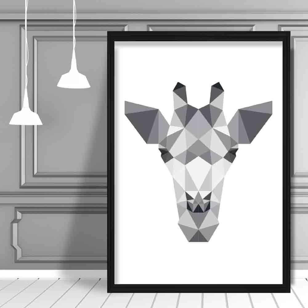 Geometric Poly Black and Grey Giraffe Head Poster