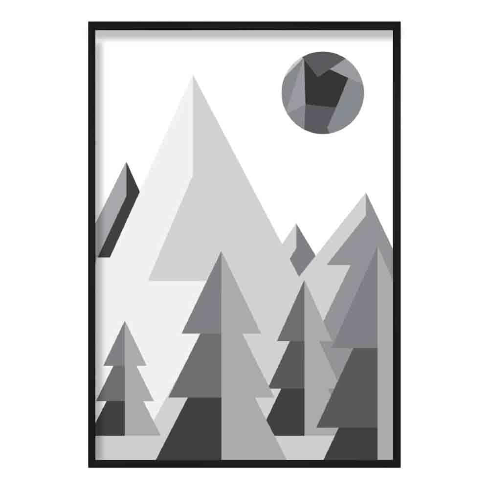 Geometric Poly Black and Grey Forest Poster