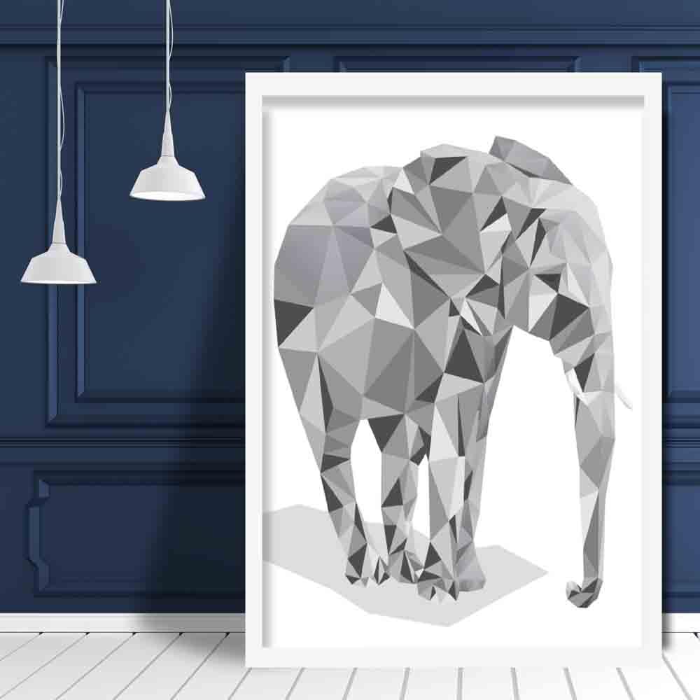 Geometric Poly Black and Grey Elephant Poster