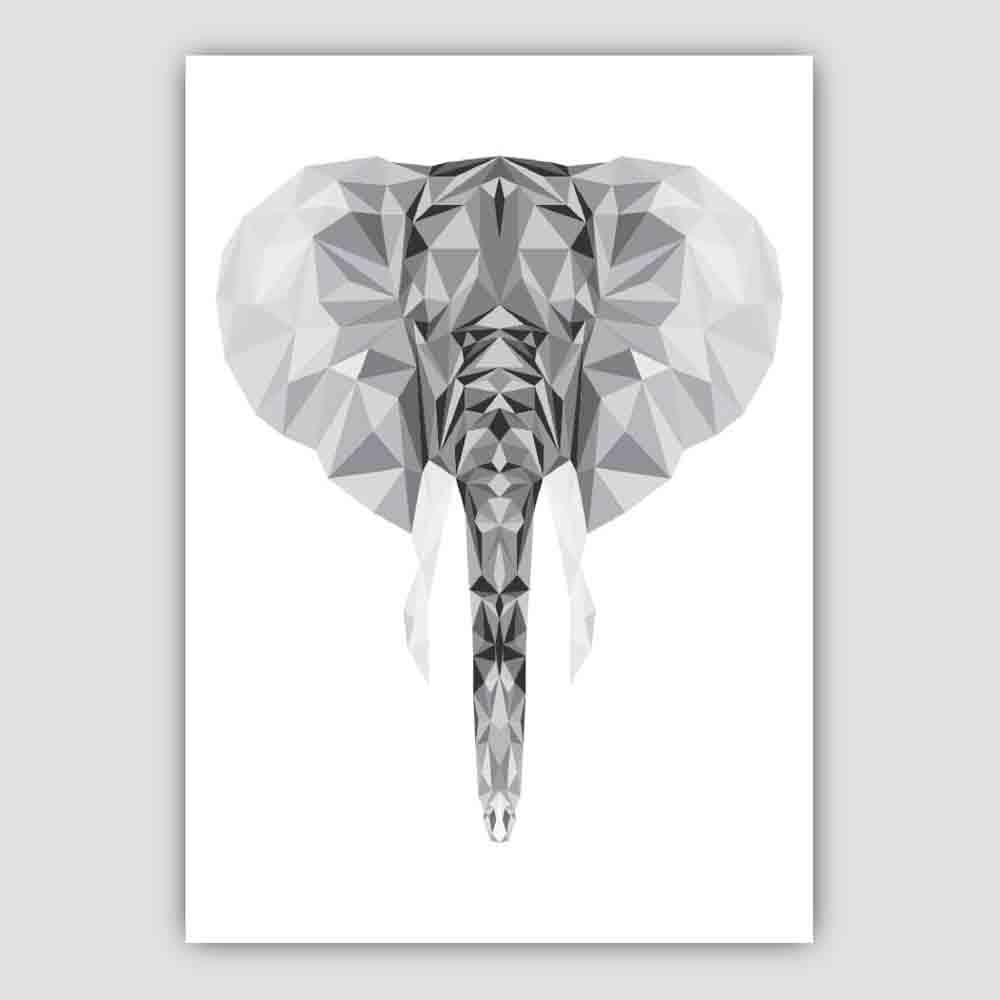 Geometric Poly Black and Grey Elephant Head Poster