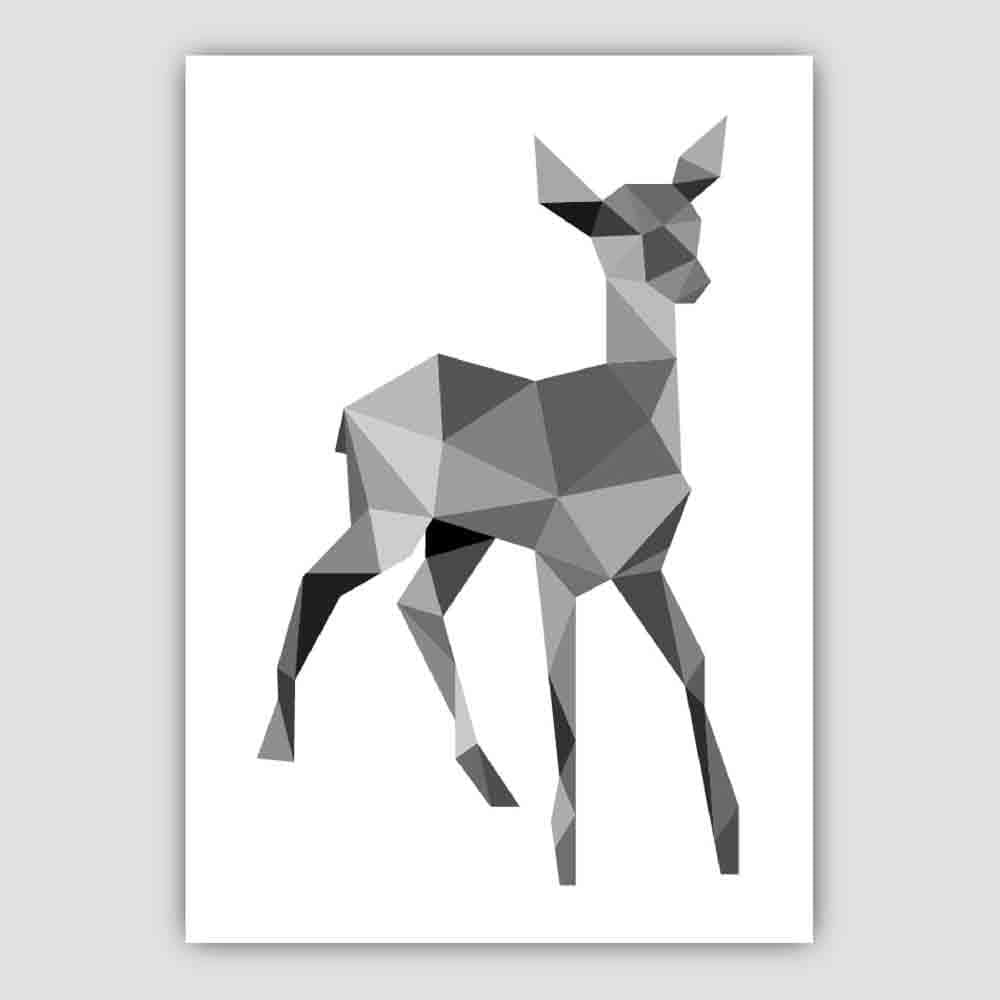 Geometric Poly Black and Grey Young Stag Poster