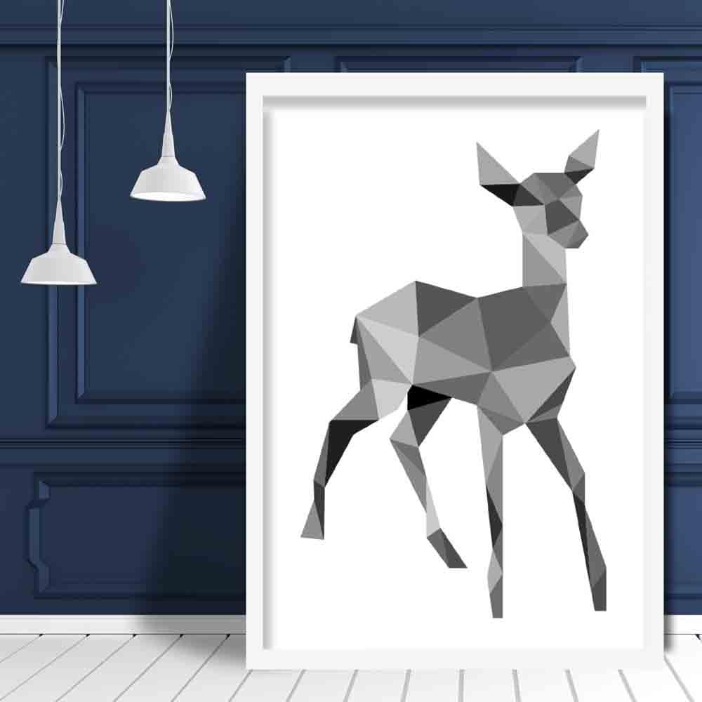 Geometric Poly Black and Grey Young Stag Poster