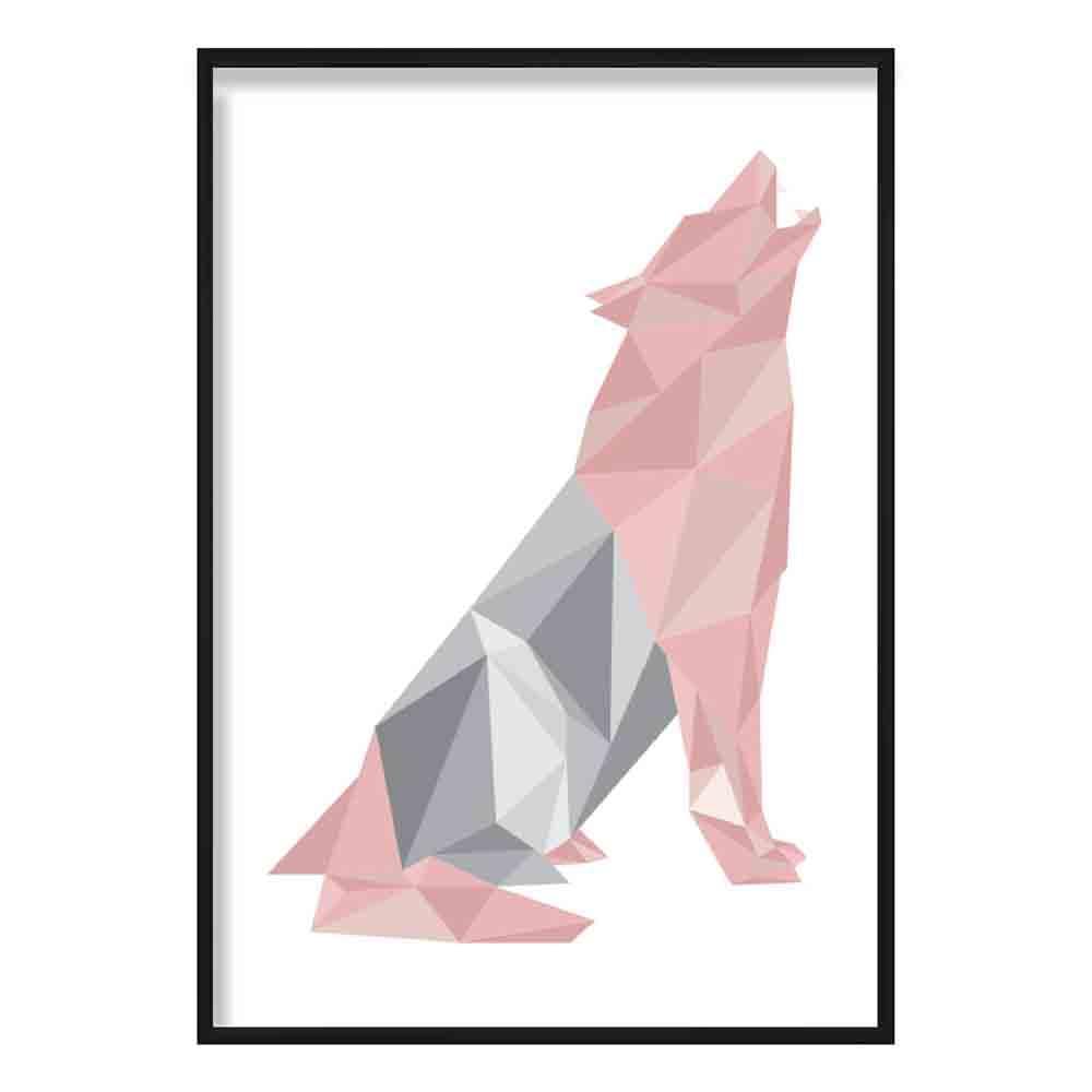 Geometric Poly Blush Pink and Grey Howling Wolf Poster