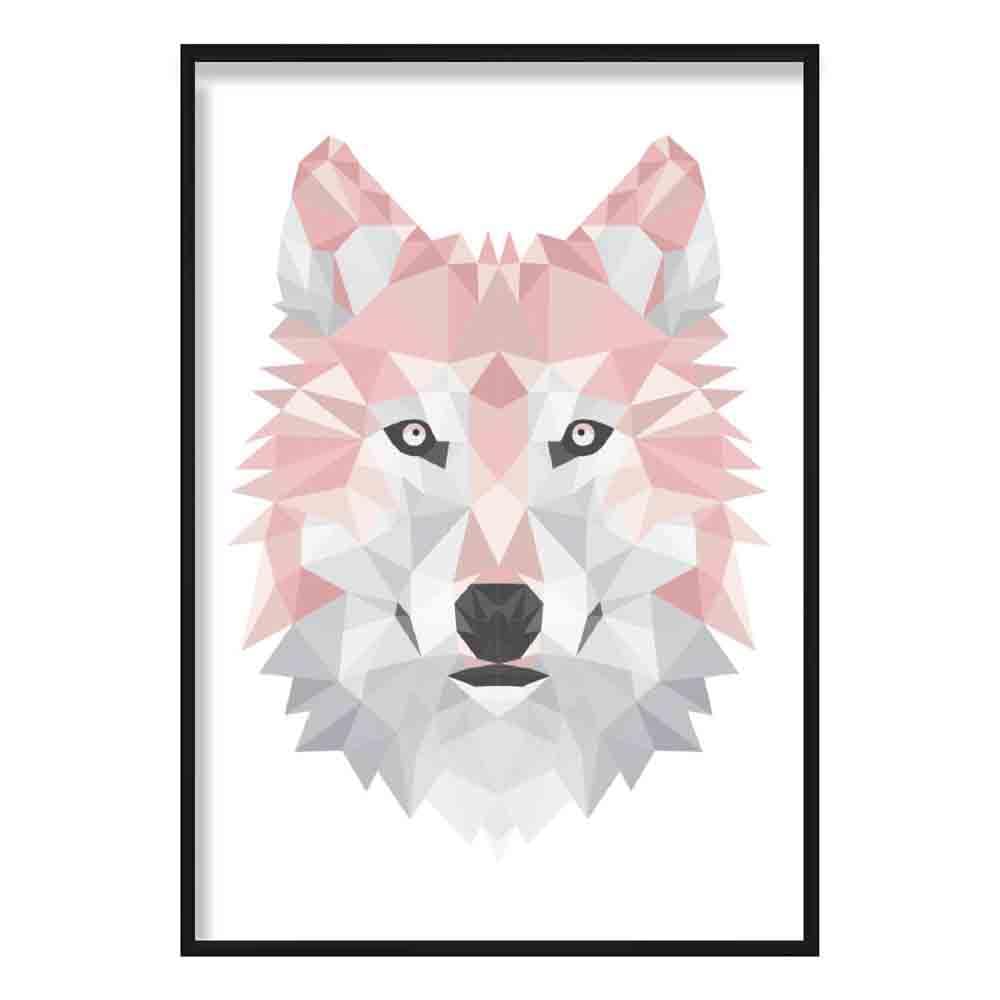 Geometric Poly Blush Pink and Grey Wolf Head Poster