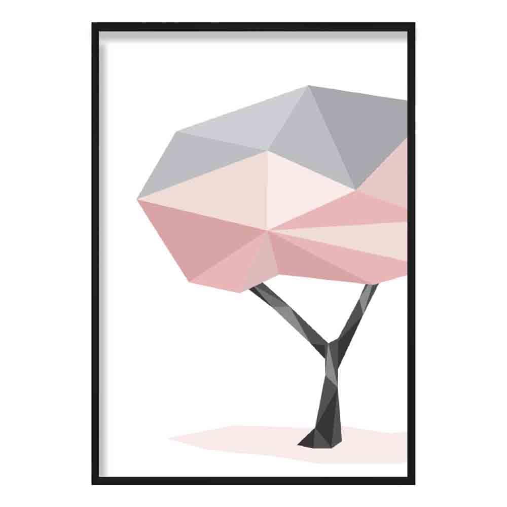 Geometric Poly Blush Pink and Grey Tree Poster