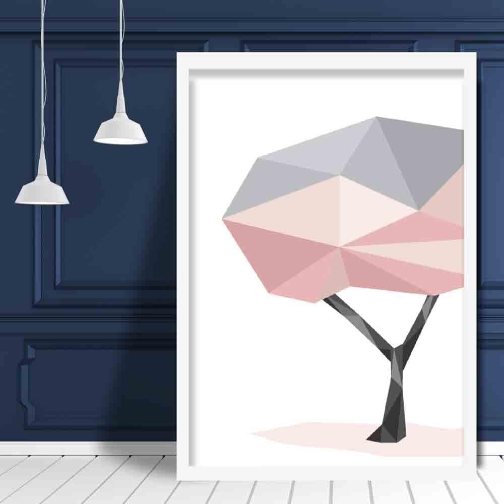 Geometric Poly Blush Pink and Grey Tree Poster