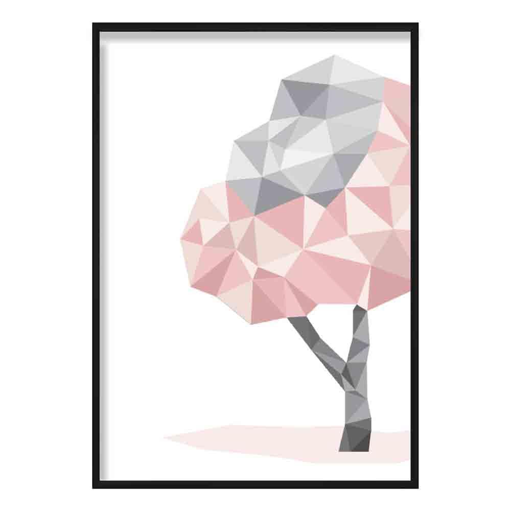 Geometric Poly Blush Pink and Grey Tree 2 Poster