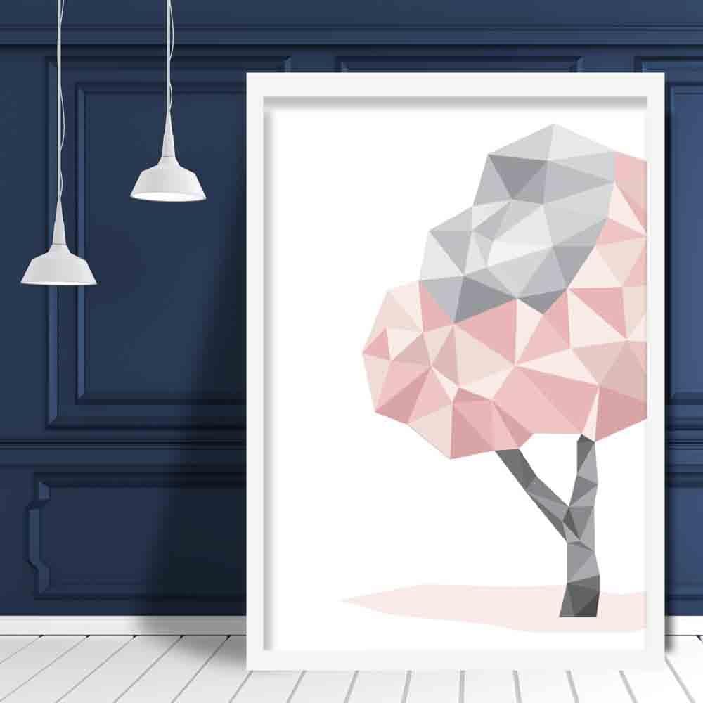 Geometric Poly Blush Pink and Grey Tree 2 Poster