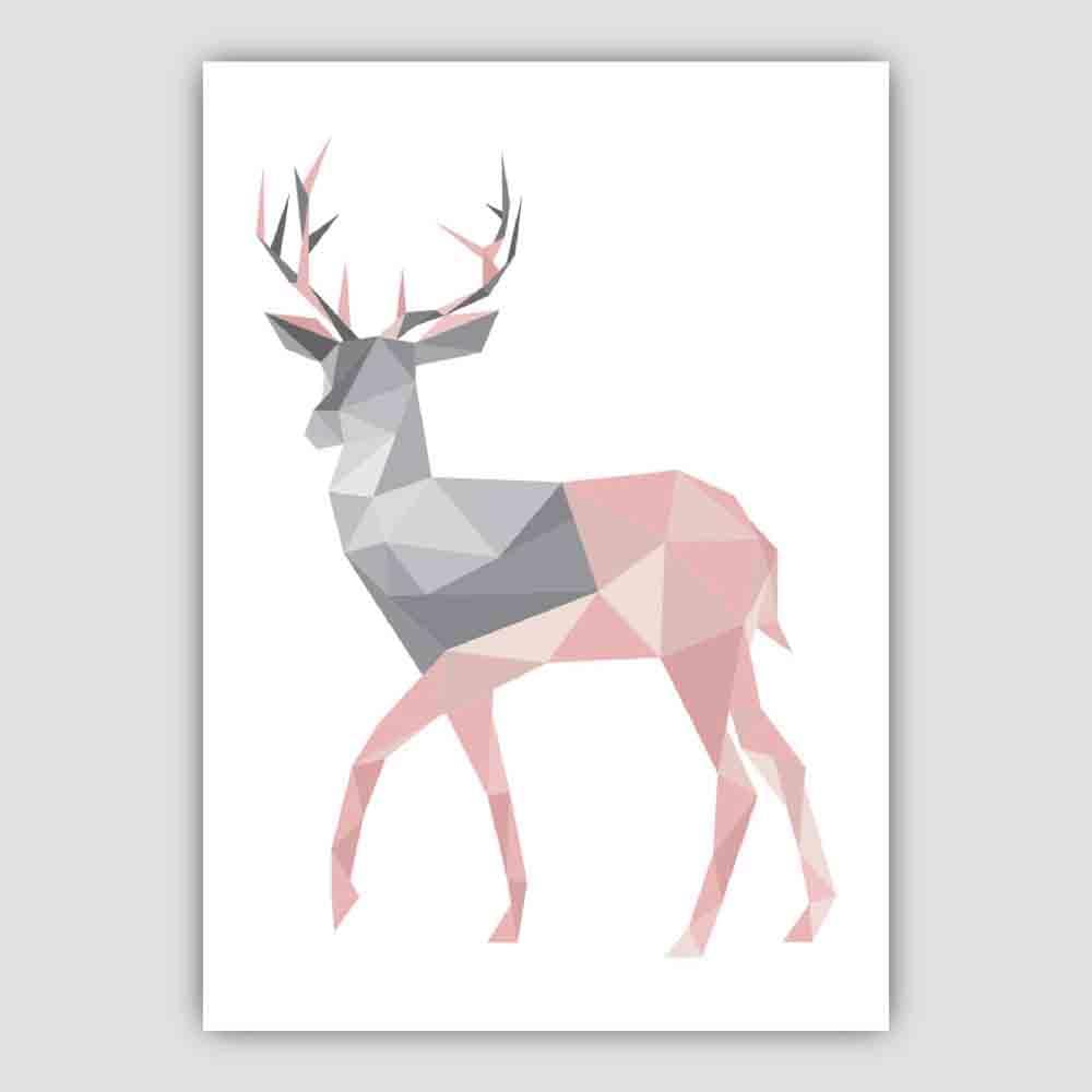 Geometric Poly Blush Pink and Grey Stag Poster