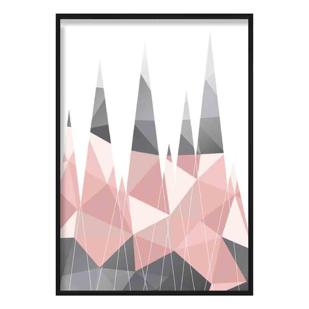 Geometric Poly Blush Pink and Grey Mountains Poster