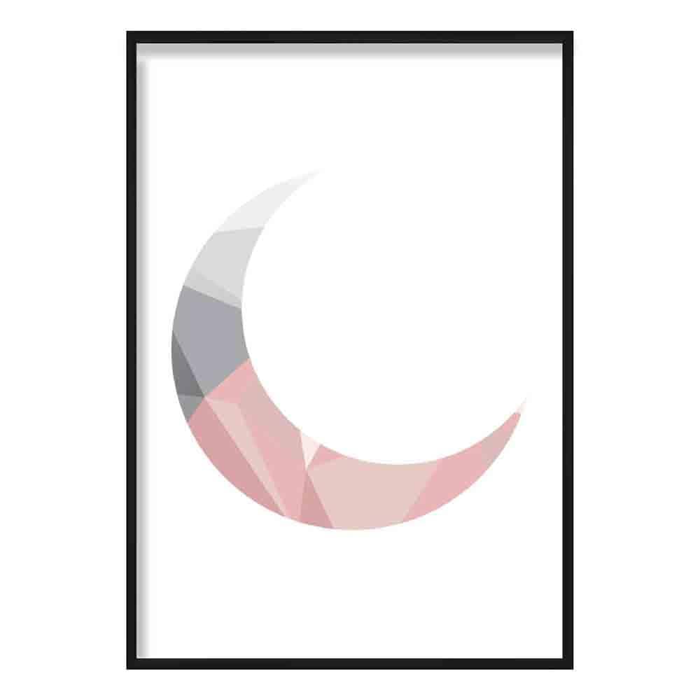 Geometric Poly Blush Pink and Grey Crescent Moon Poster