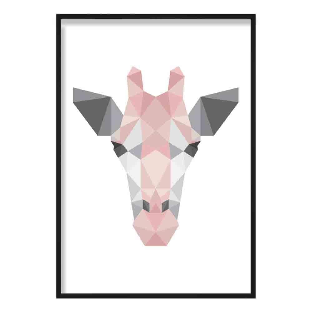 Geometric Poly Blush Pink and Grey Giraffe Head Poster