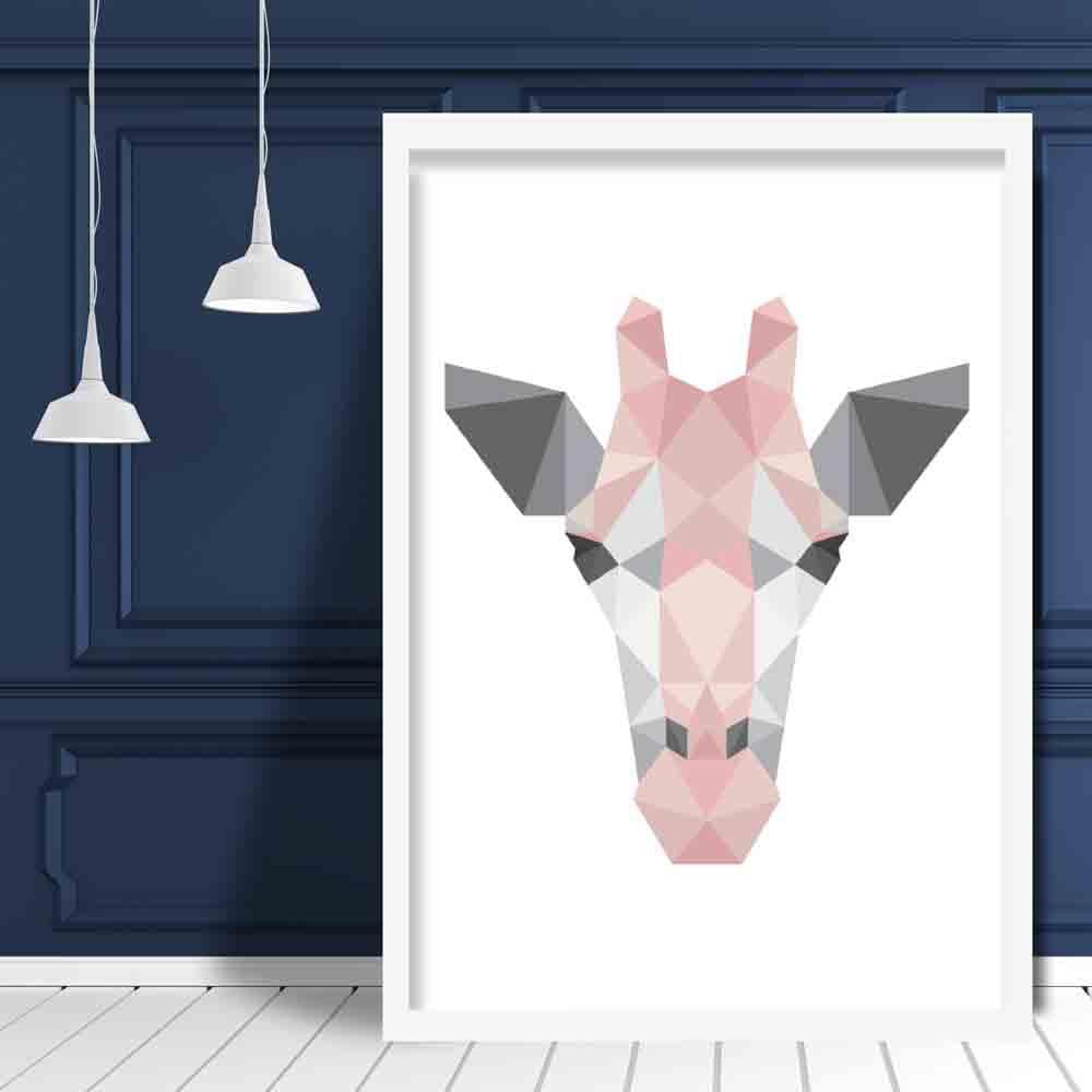 Geometric Poly Blush Pink and Grey Giraffe Head Poster
