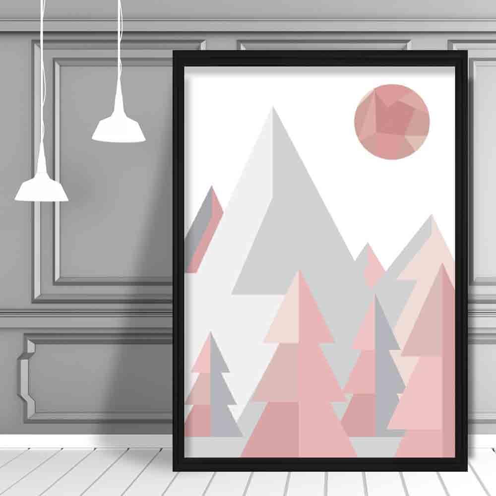 Geometric Poly Blush Pink and Grey Forest Poster