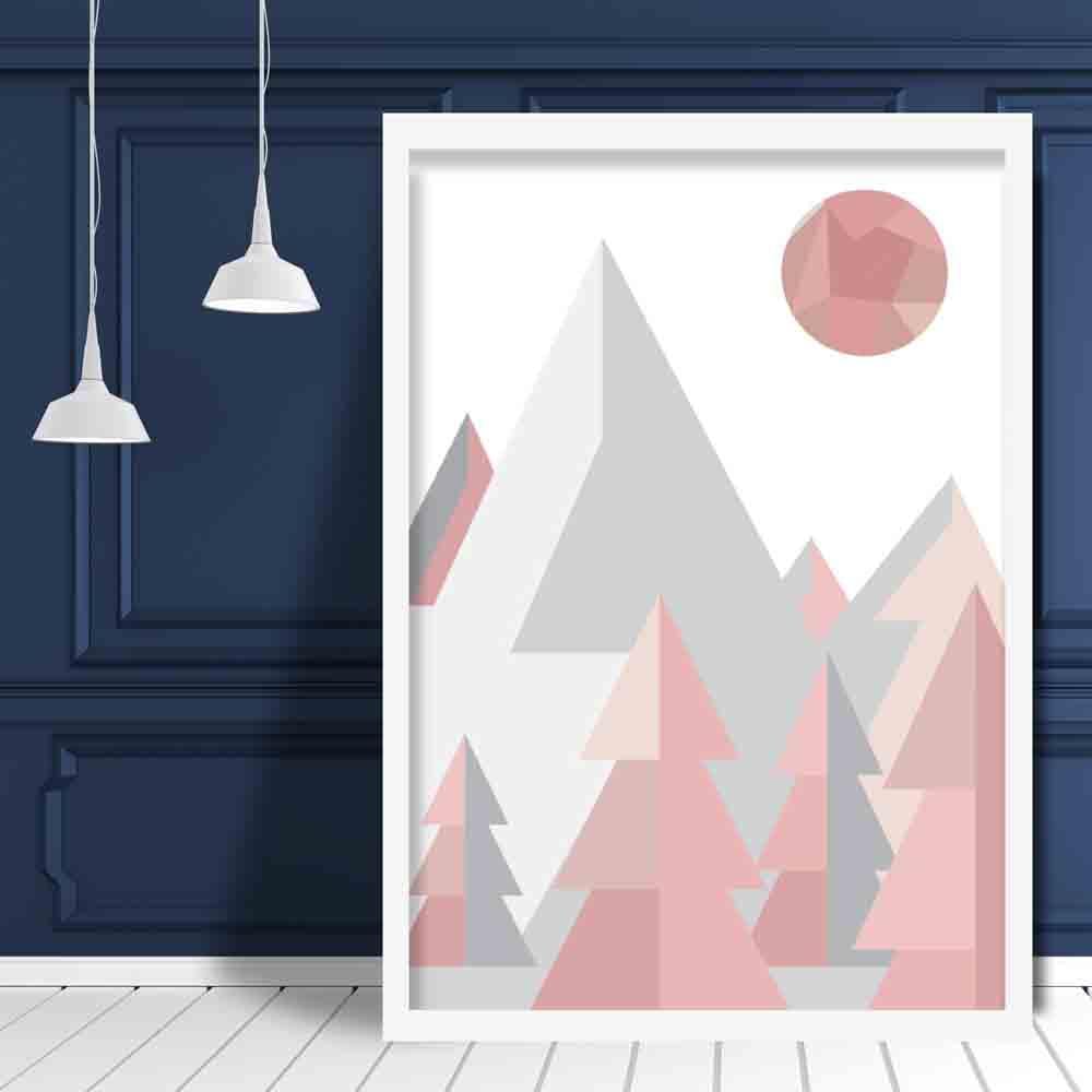 Geometric Poly Blush Pink and Grey Forest Poster