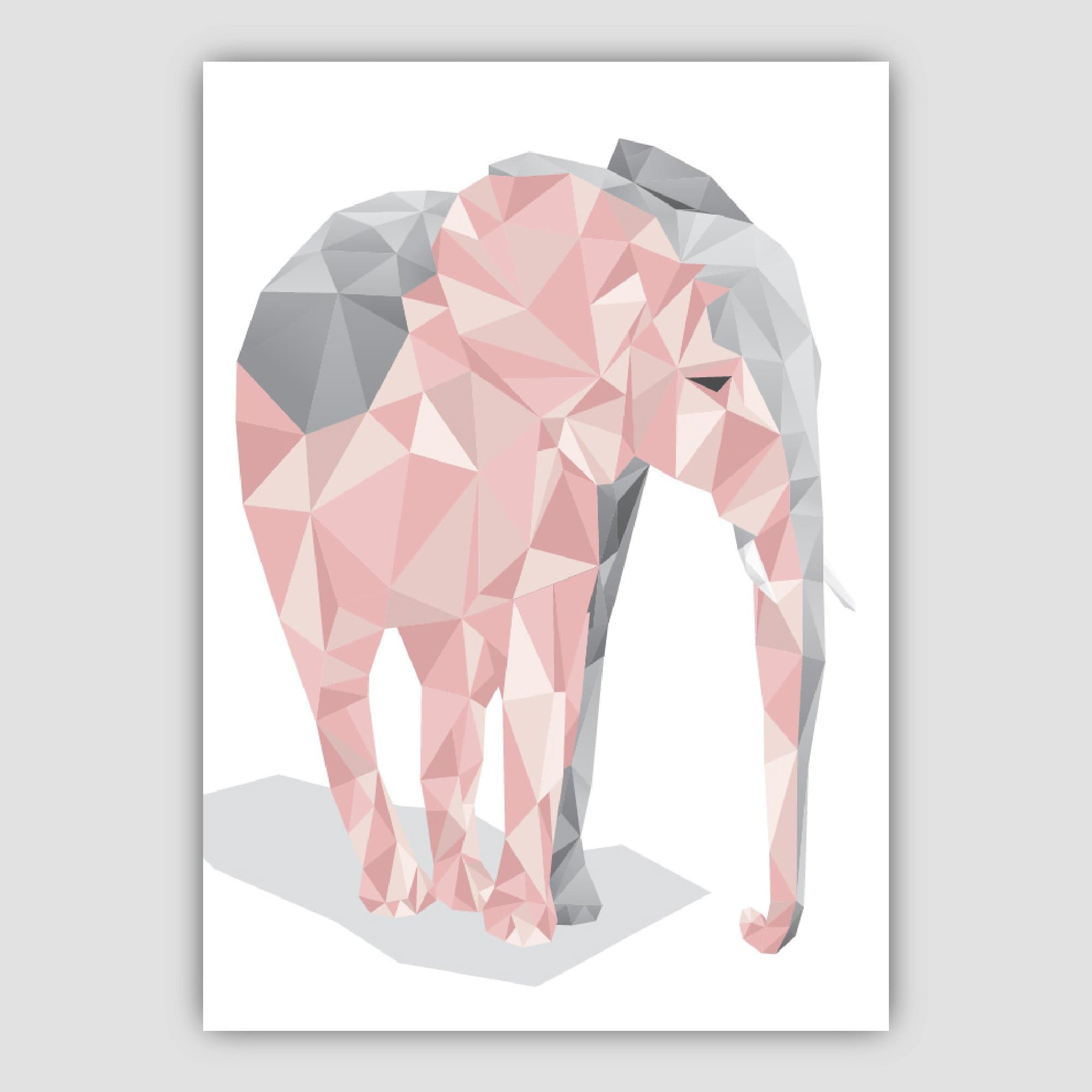 GEOMETRIC set of 3 Blush PINK Elephant Art Prints