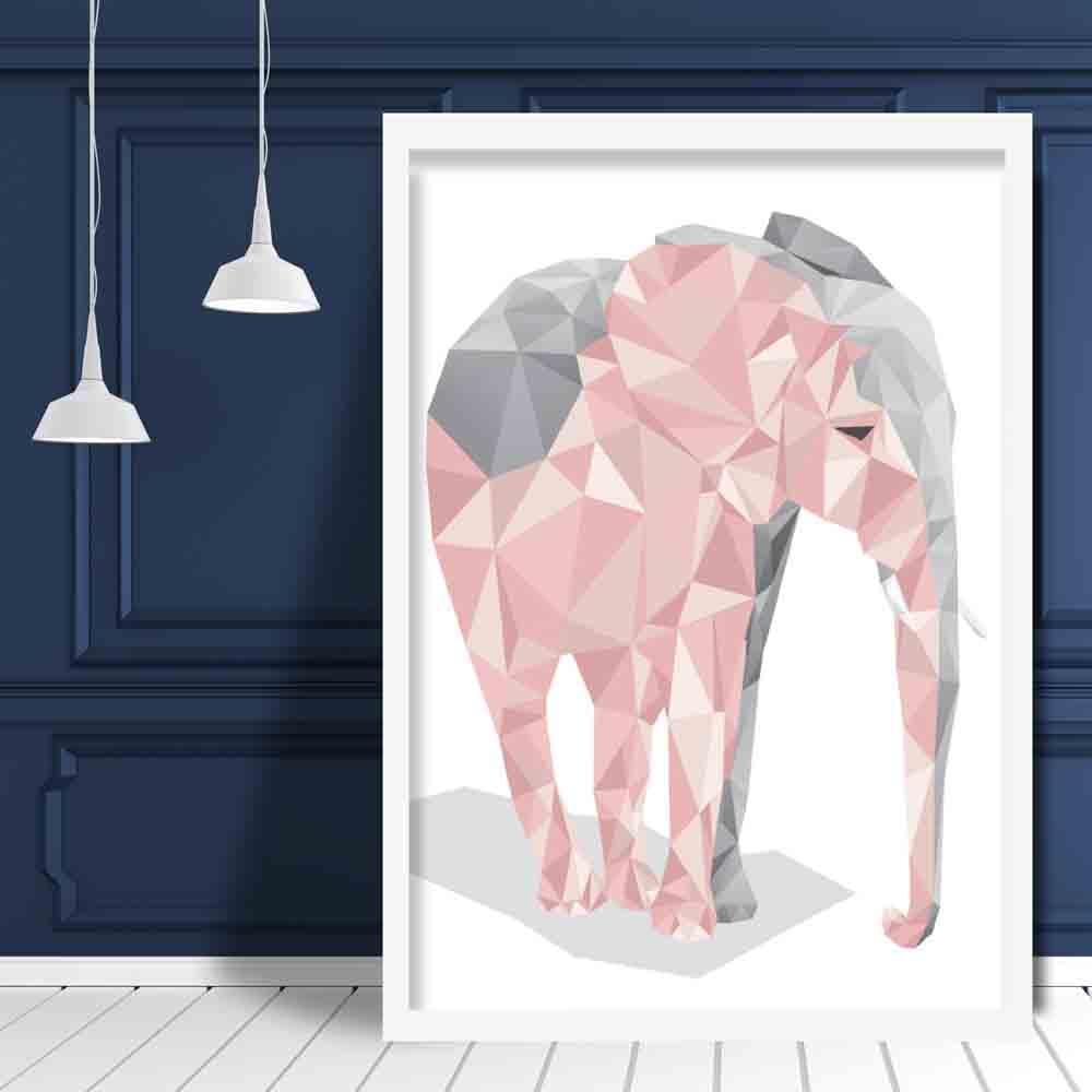 Geometric Poly Blush Pink and Grey Elephant Poster