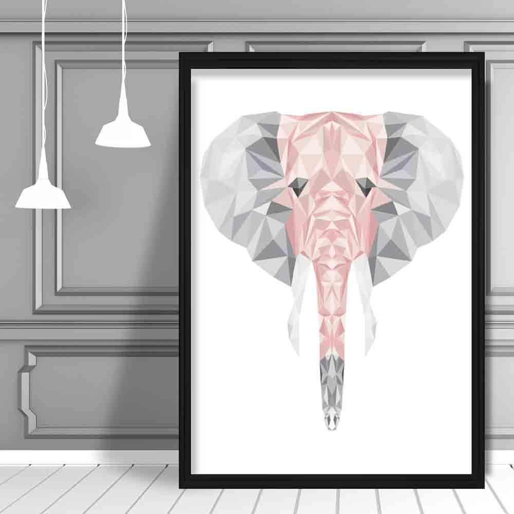 Geometric Poly Blush Pink and Grey Elephant Head Poster
