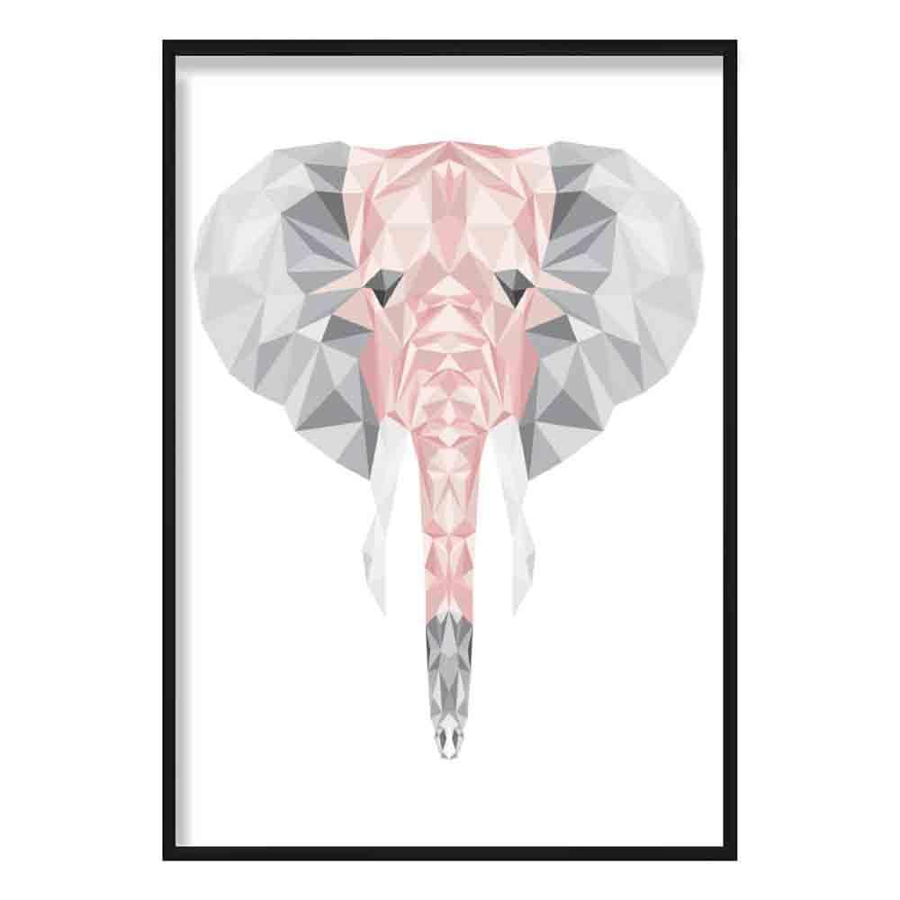Geometric Poly Blush Pink and Grey Elephant Head Poster