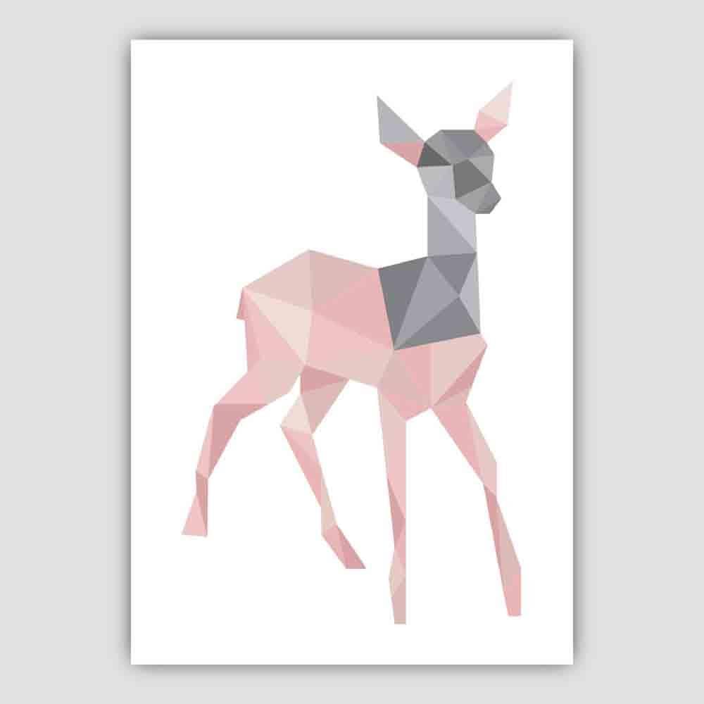 Geometric Poly Blush Pink and Grey Young Stag Poster